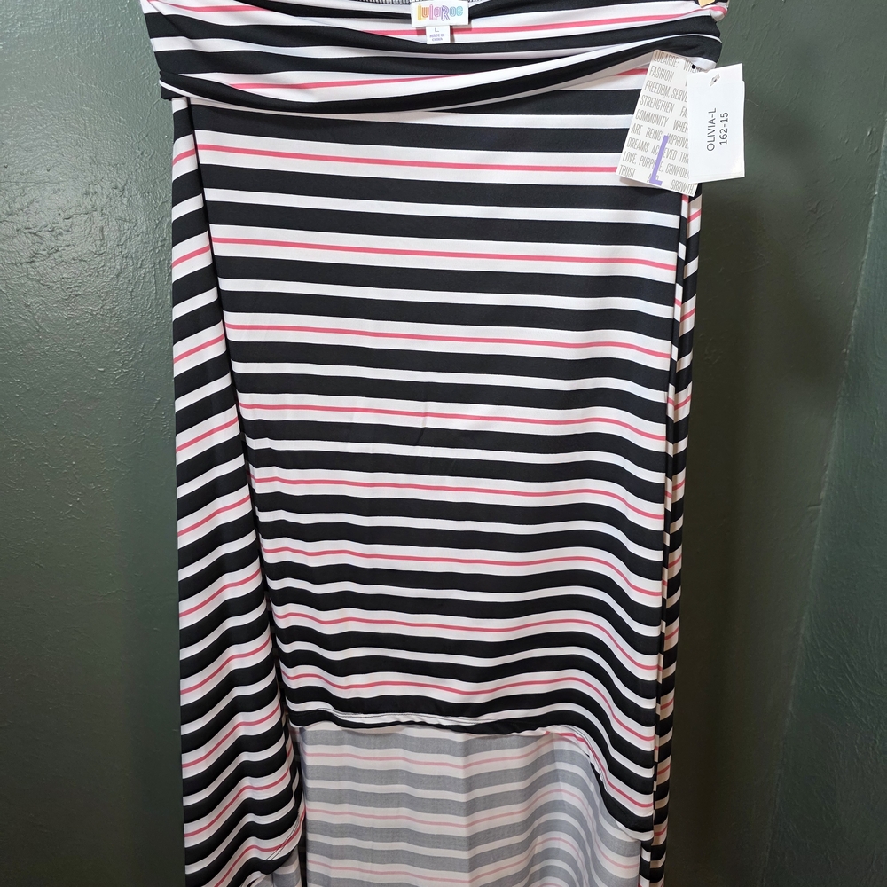 LuLaRoe Olivia Black, White & Pink Striped Maxi Skirt